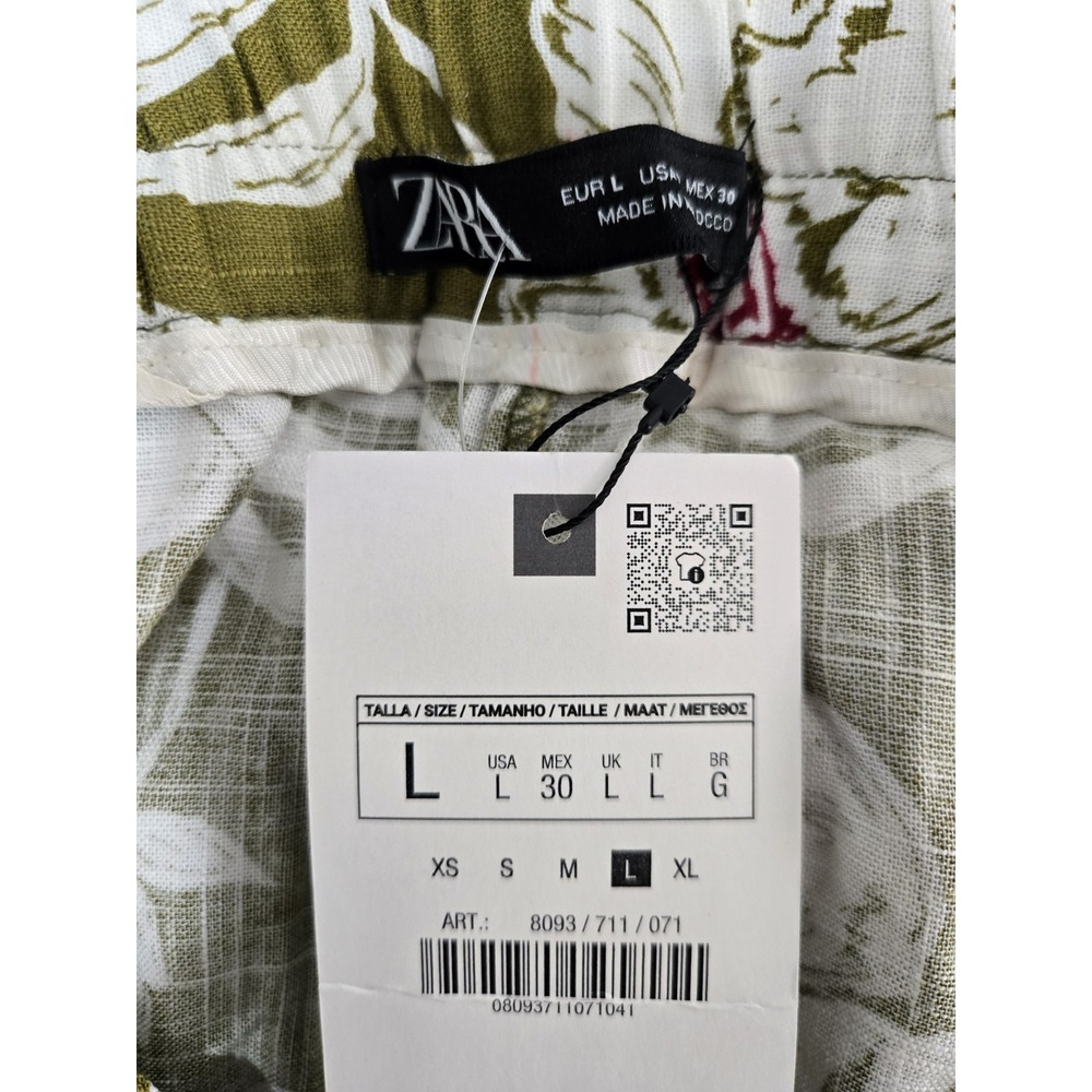 Zara Floral Print Linen Blend Pants Size L NWT - Picture 6 of 9